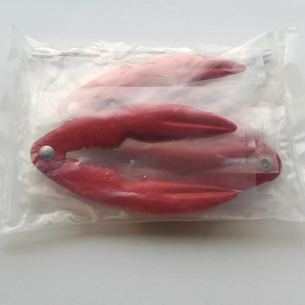 Vintage Lilian Vernon Set of 4 Red Enamel Lobster Cracker & Stainless Steel Fork